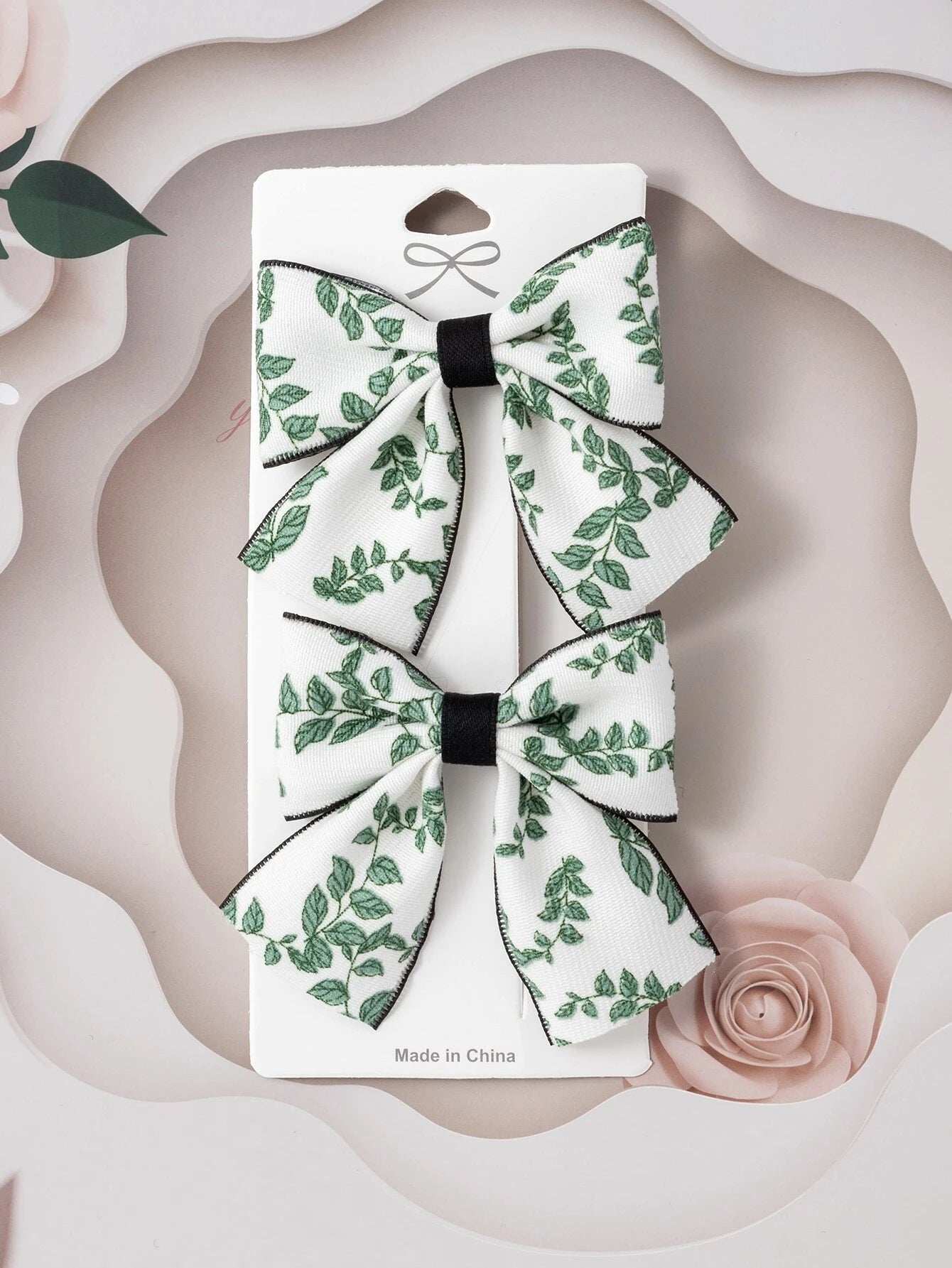 2pcs Toddler Girls Plant Print Bow Decor Hair Clip