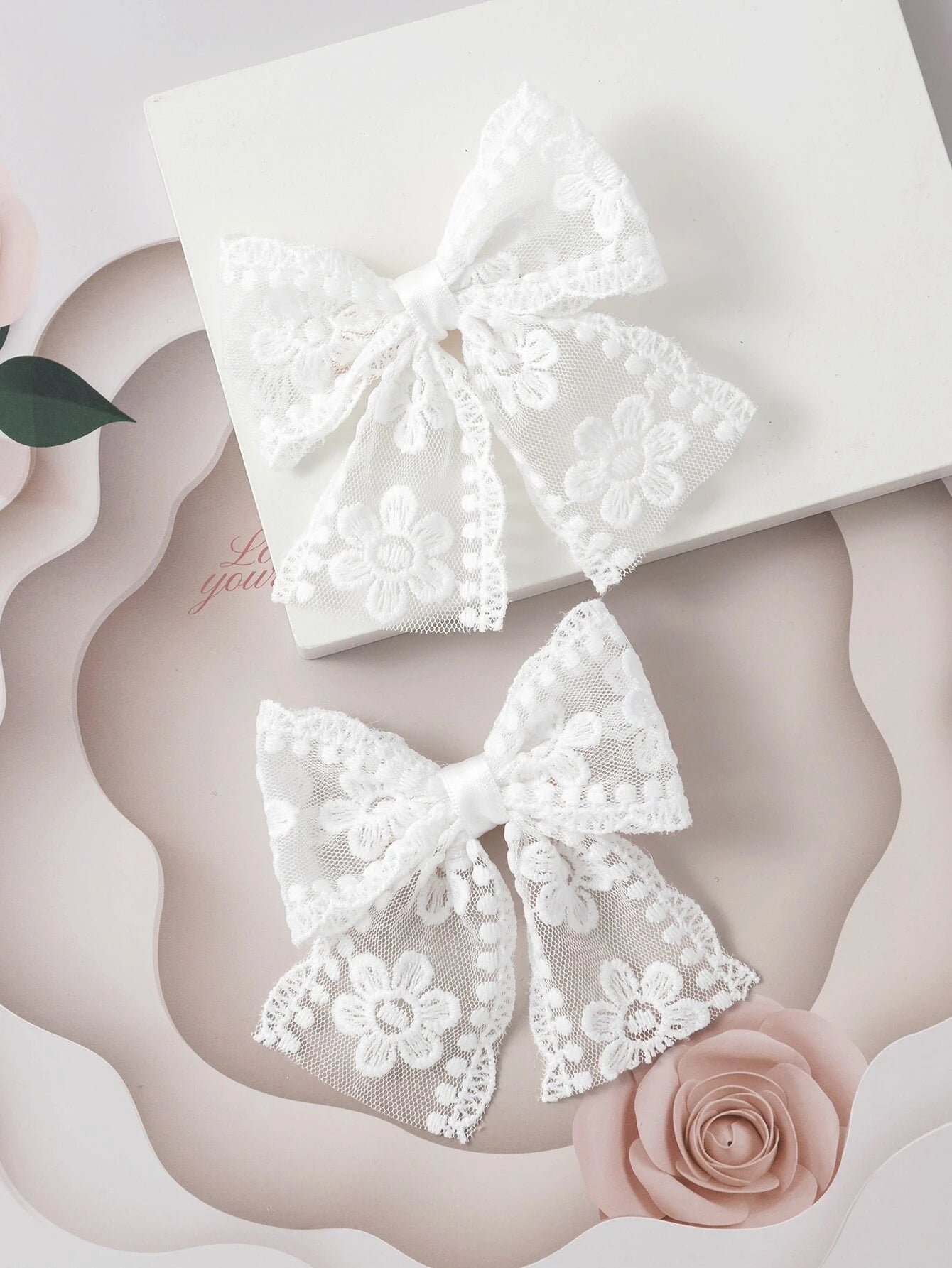 2pcs White Flower Lace Hair Clip