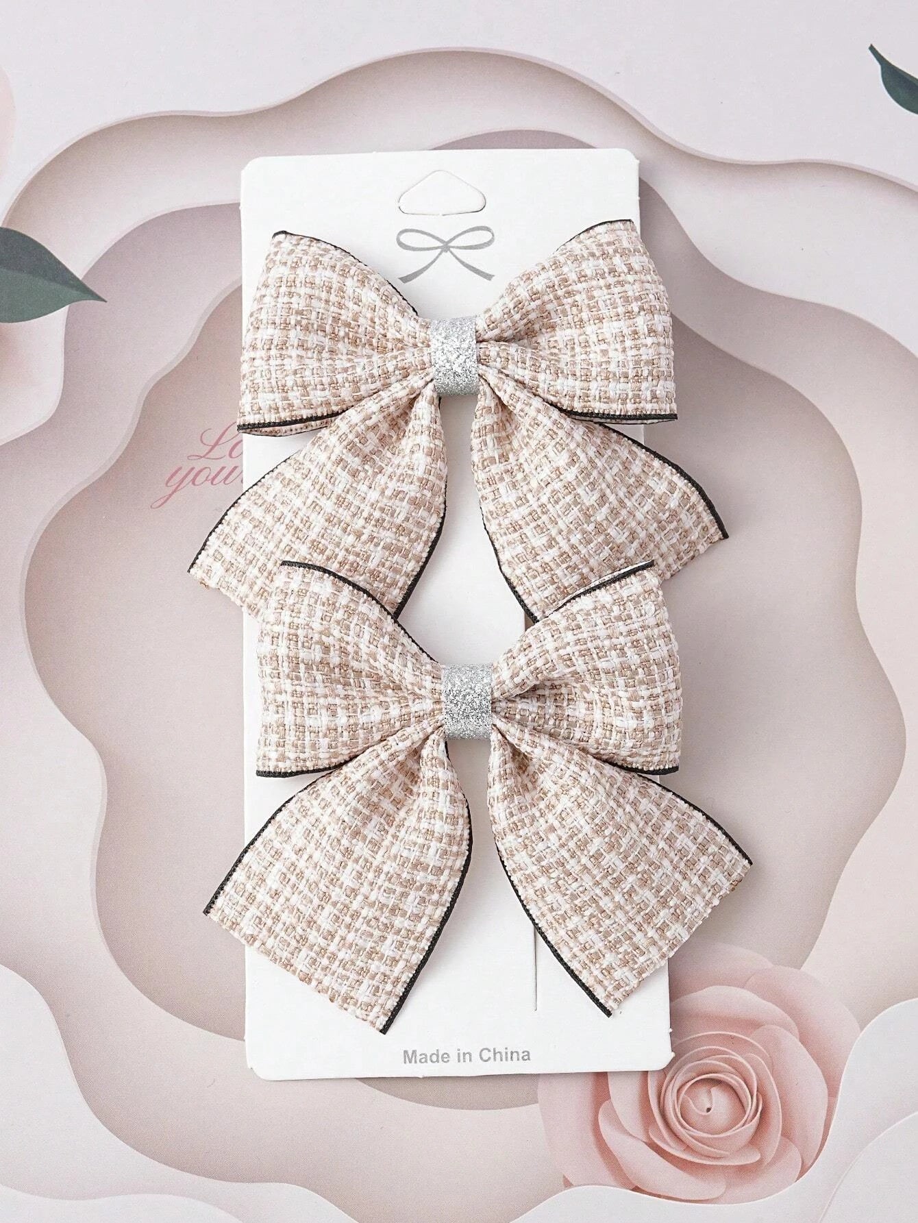 2pcs Beige Color Plaid Pattern clip