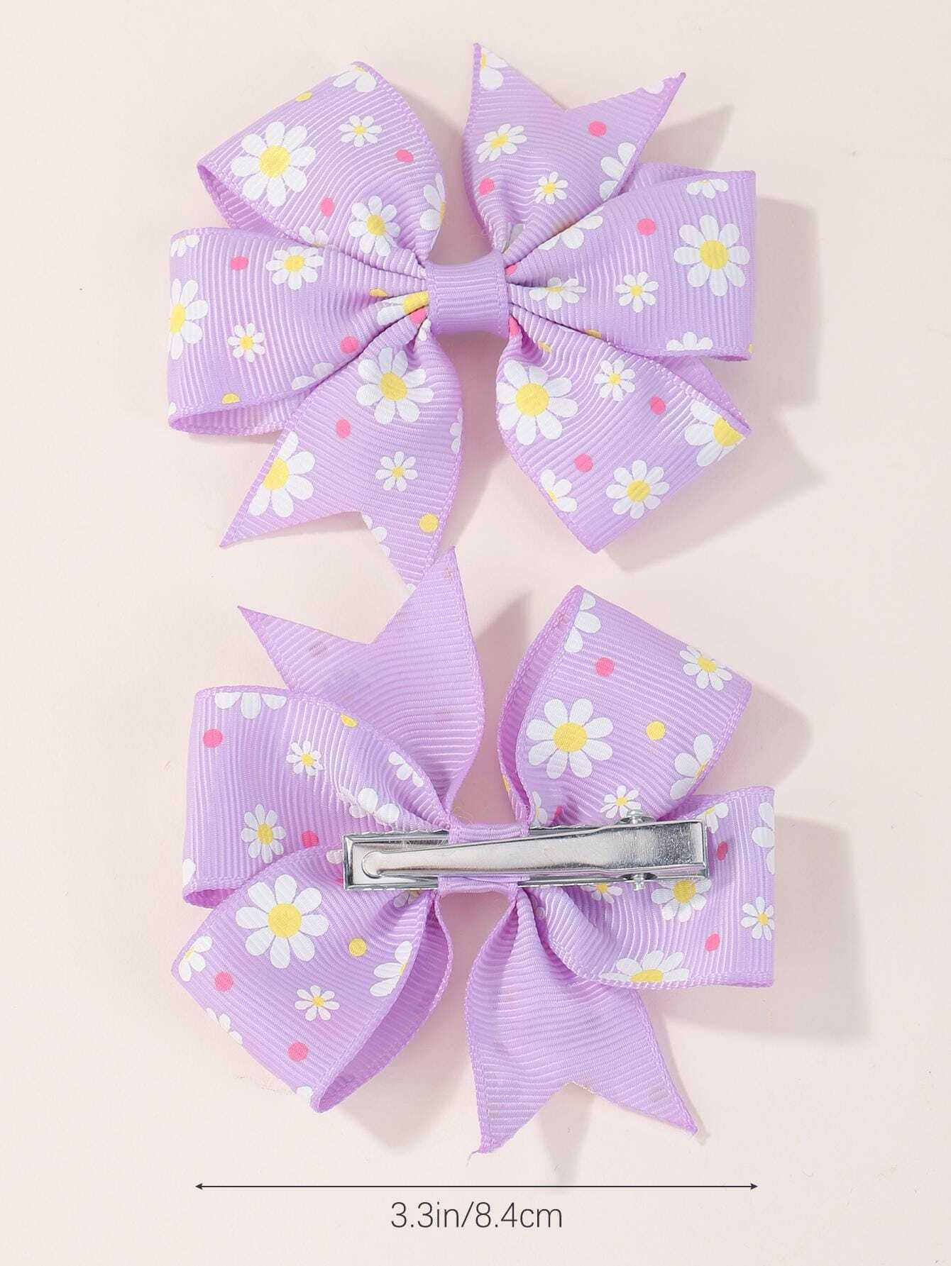 2pcs Cartoon Printed Bow Hair Clip Set For Children, Simple & Cute Hair Accessories For Girls To Wear In Festival Or Daily Life