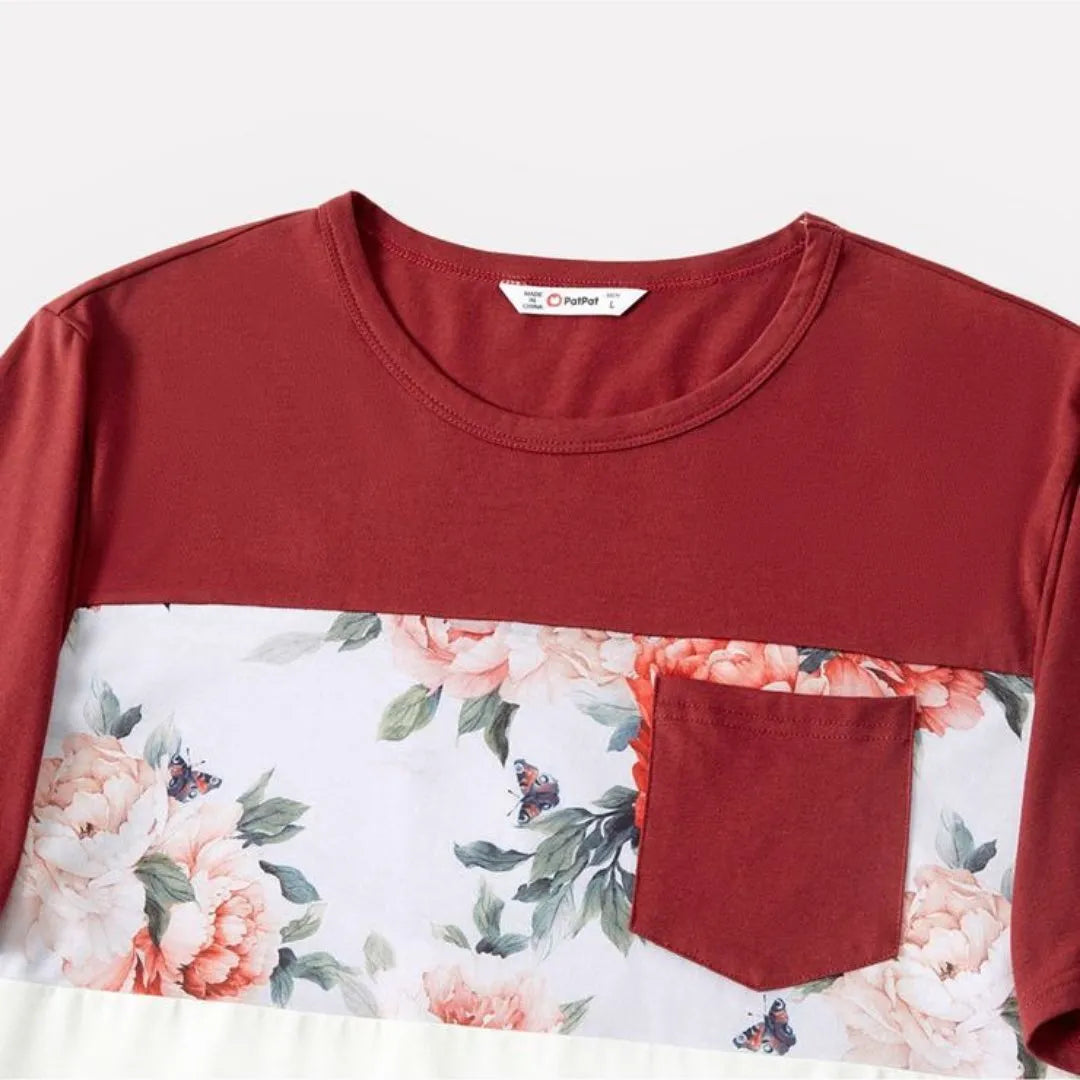 Floral Print Splice Red