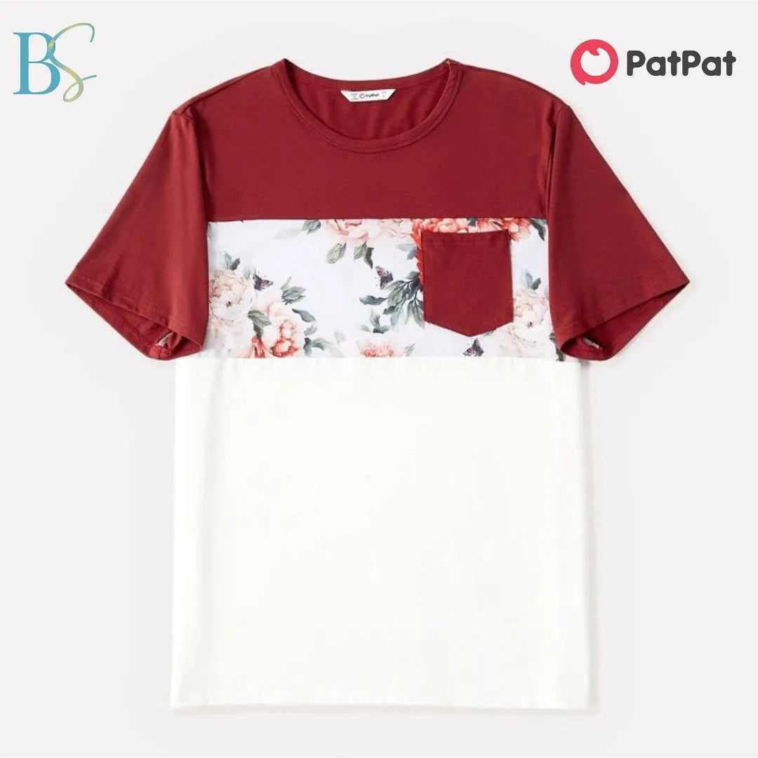 Floral Print Splice Red