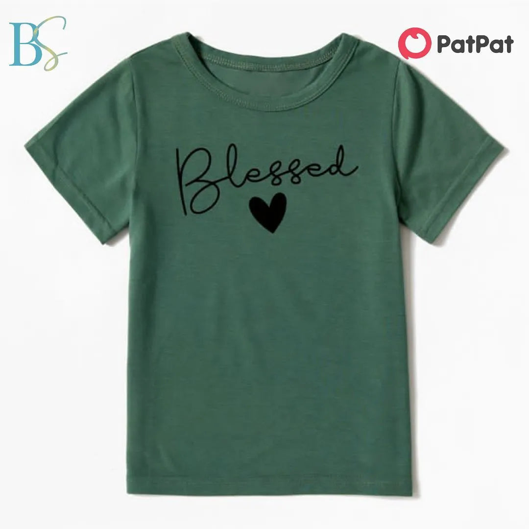 Bless Letter Print Dark Green