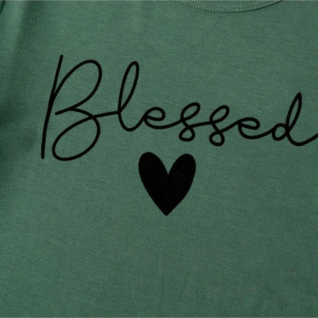 Bless Letter Print Dark Green