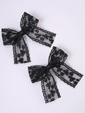 2pcs Embroidered Bow Decor Hair Clip Black color