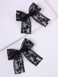 2pcs Embroidered Bow Decor Hair Clip Black color