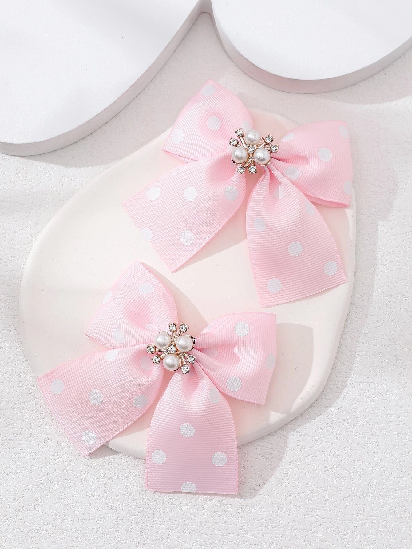 2pcs Pink Polka Dot Bow Decor Alligator Hair Clip