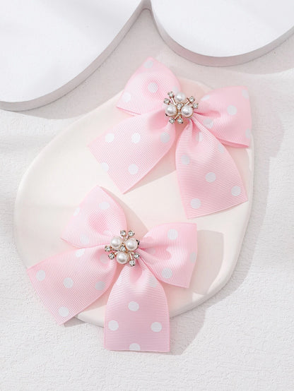 2pcs Pink Polka Dot Bow Decor Alligator Hair Clip