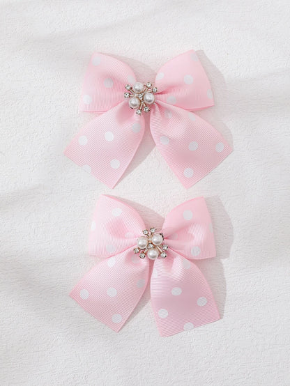 2pcs Pink Polka Dot Bow Decor Alligator Hair Clip