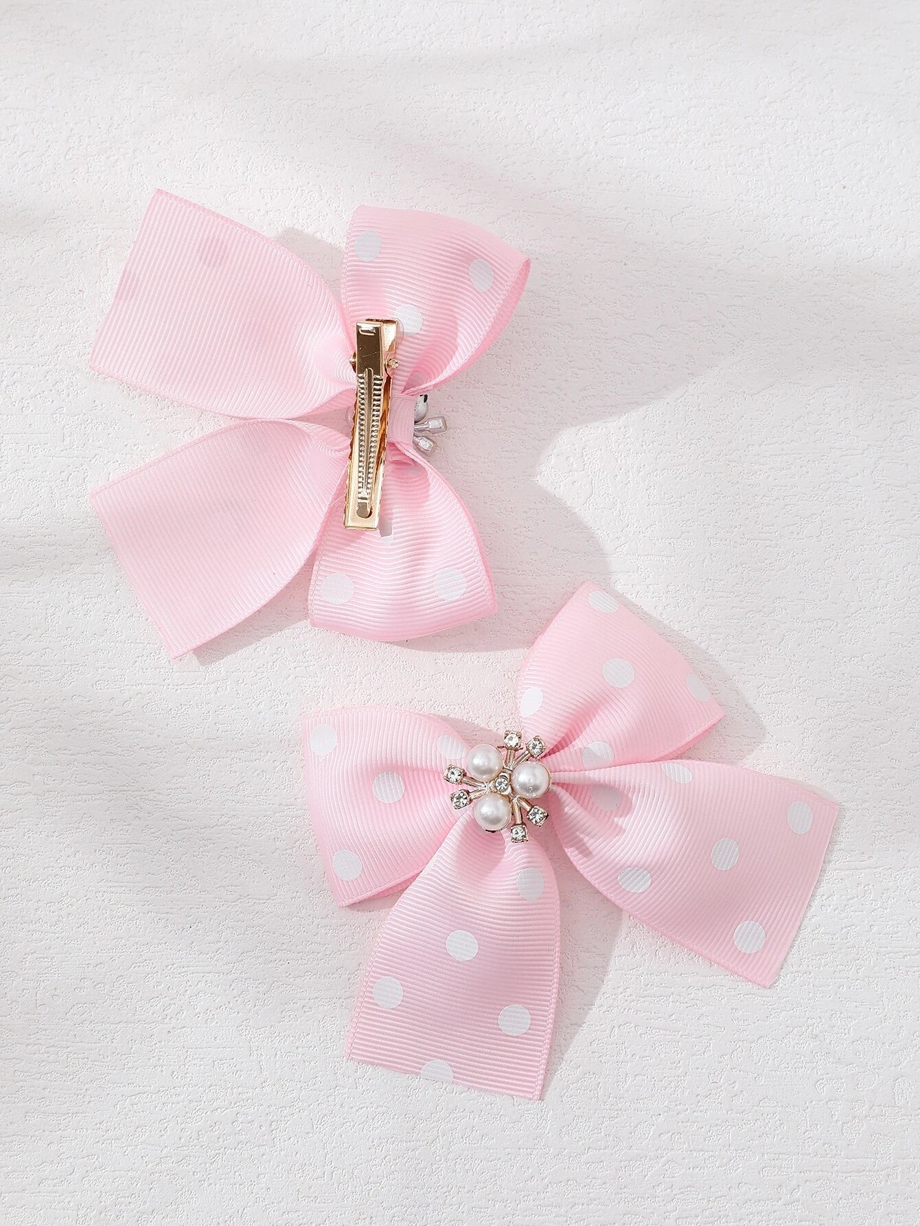 2pcs Pink Polka Dot Bow Decor Alligator Hair Clip