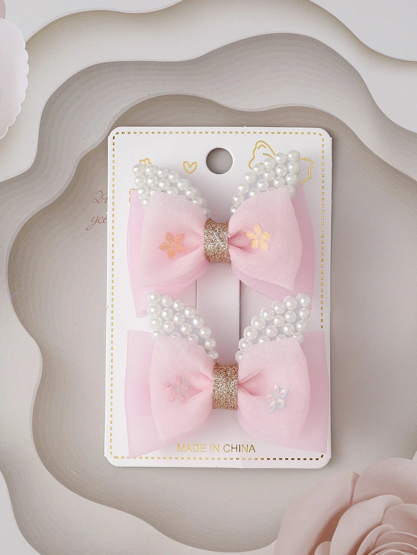 2pcs Toddler Girls Faux Pearl & Bow Decor Hair Clip