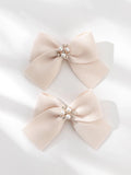 2pcs Toddler Girls Faux Pearl & Bow Decor Fashionable Hair Clip For Daily Life