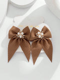 2pcs Toddler Girls Faux Pearl & Bow Decor Fashionable Alligator Hair Clip For Hair Decoration