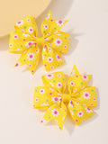 2pcs/pack Cartoon Printed Hair Clips With Bowknot Design For Girls' Ponytail, Simple Style Festival Baby Hair Accessories