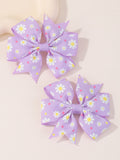 2pcs Cartoon Printed Bow Hair Clip Set For Children, Simple & Cute Hair Accessories For Girls To Wear In Festival Or Daily Life