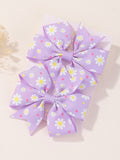 2pcs Cartoon Printed Bow Hair Clip Set For Children, Simple & Cute Hair Accessories For Girls To Wear In Festival Or Daily Life