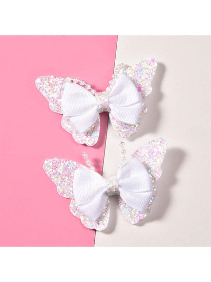 2pcs/set Kids' Onion-shaped Pearl & Butterfly Hair Claw, Fashionable & Cute Hair Accessory For Daily Wear