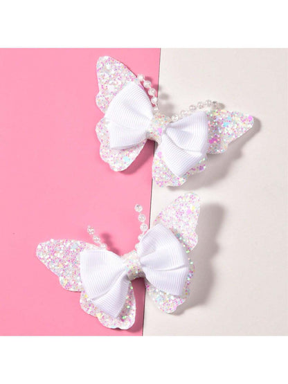 2pcs/set Kids' Onion-shaped Pearl & Butterfly Hair Claw, Fashionable & Cute Hair Accessory For Daily Wear