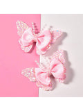 2pcs Kids' Onion Shaped Pearl & Butterfly Hair Clips, Fashionable & Sweet Hair Accessories For Daily Outfit Of Girls