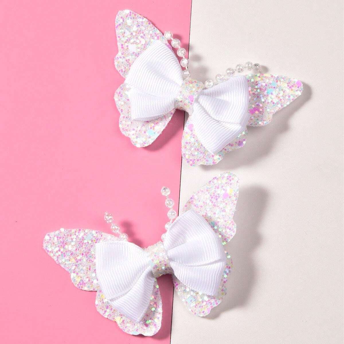 2pcs/set Kids' Onion-shaped Pearl & Butterfly Hair Claw, Fashionable & Cute Hair Accessory For Daily Wear