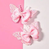 2pcs Kids' Onion Shaped Pearl & Butterfly Hair Clips, Fashionable & Sweet Hair Accessories For Daily Outfit Of Girls
