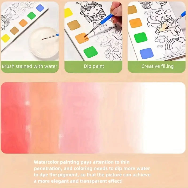 Large 12 Pages Watercolor Coloring Book