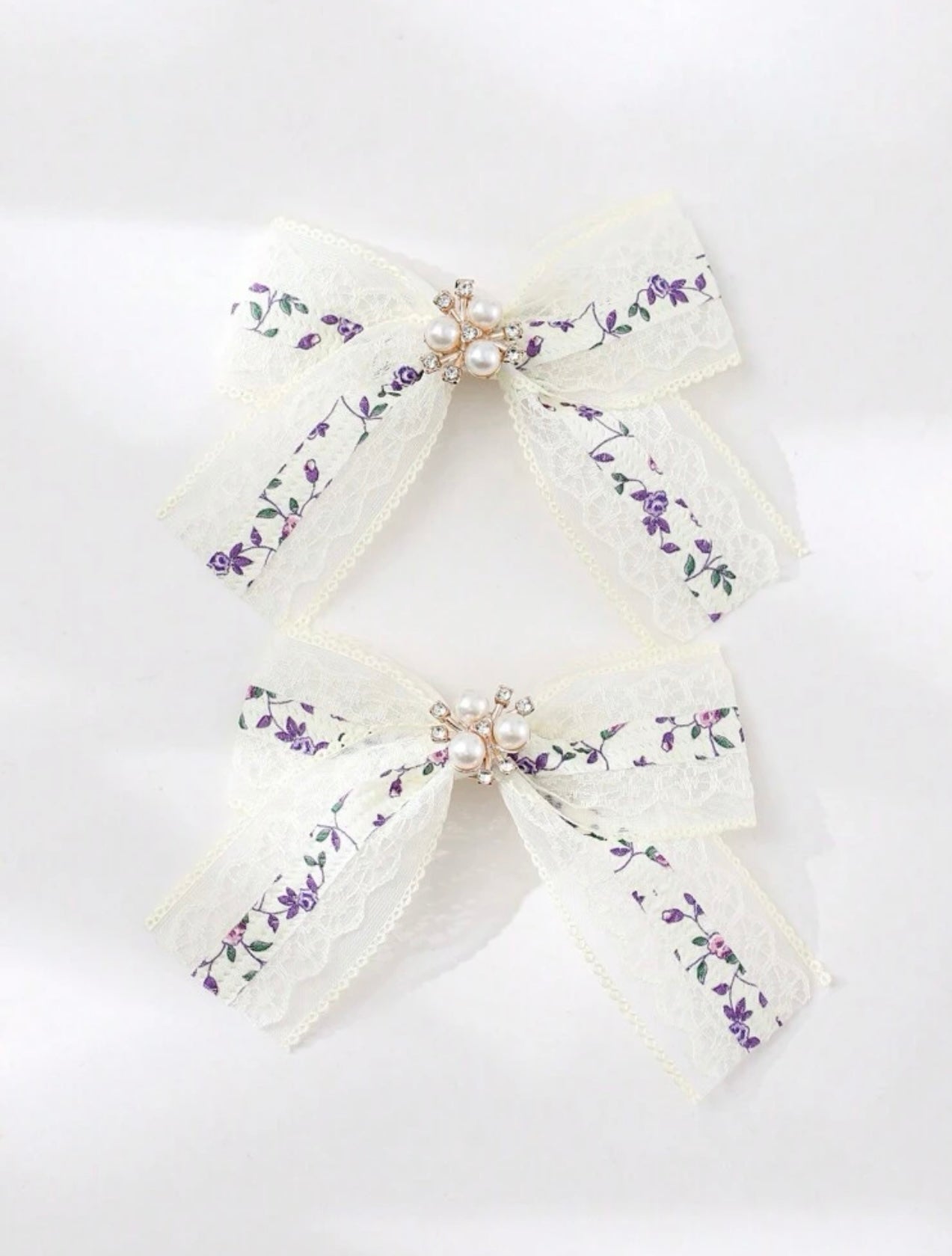 2pcs Purple Floral Pattern Bow Decor Alligator Hair Clip