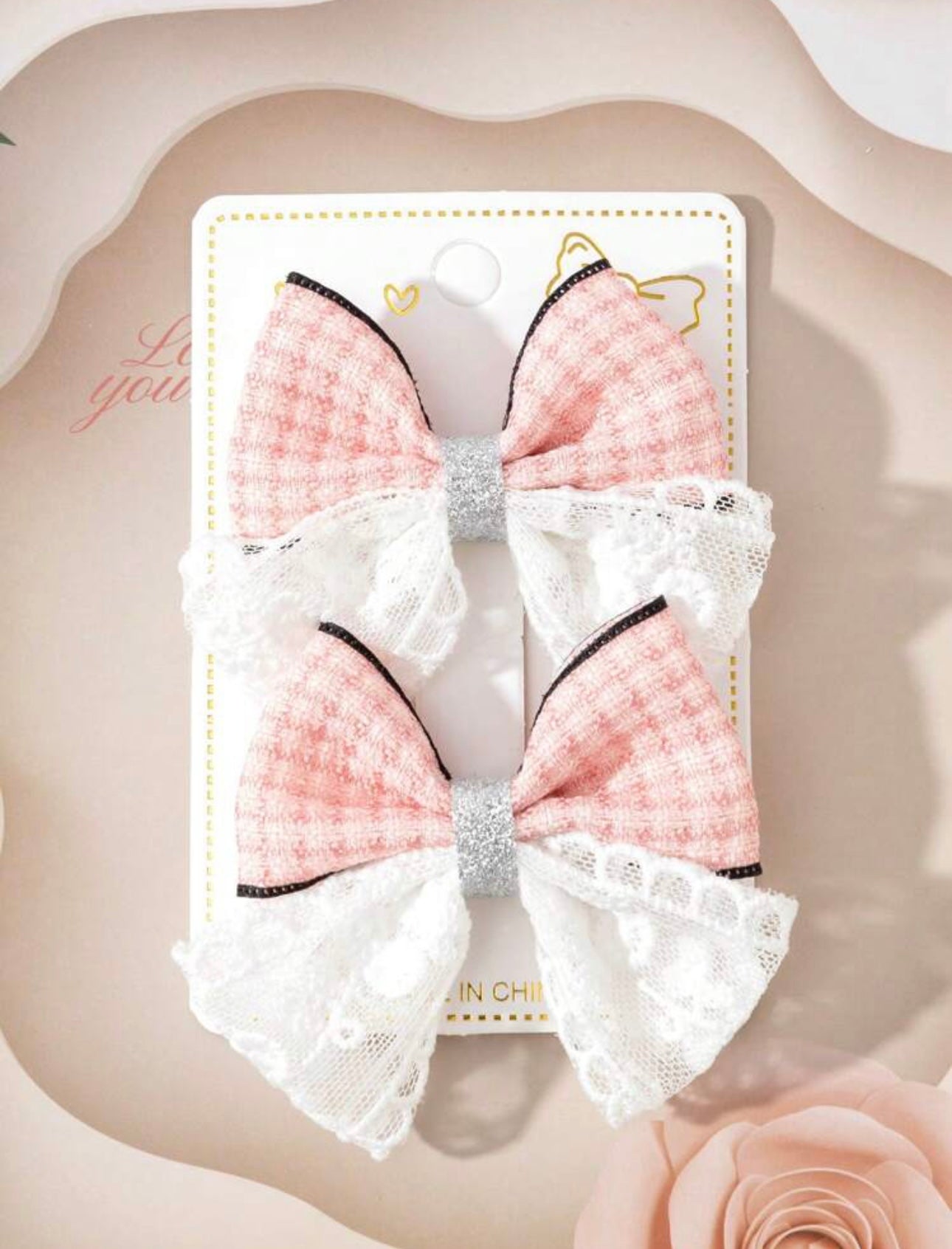 2Pcs Spring Style Luxury Hair Bows Pink & White