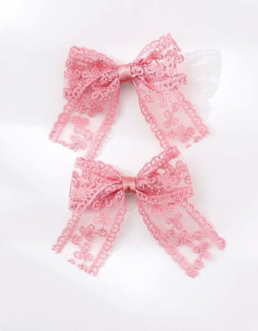 2pcs Toddler Girls Floral Embroidered Bow Decor Alligator Hair Clip