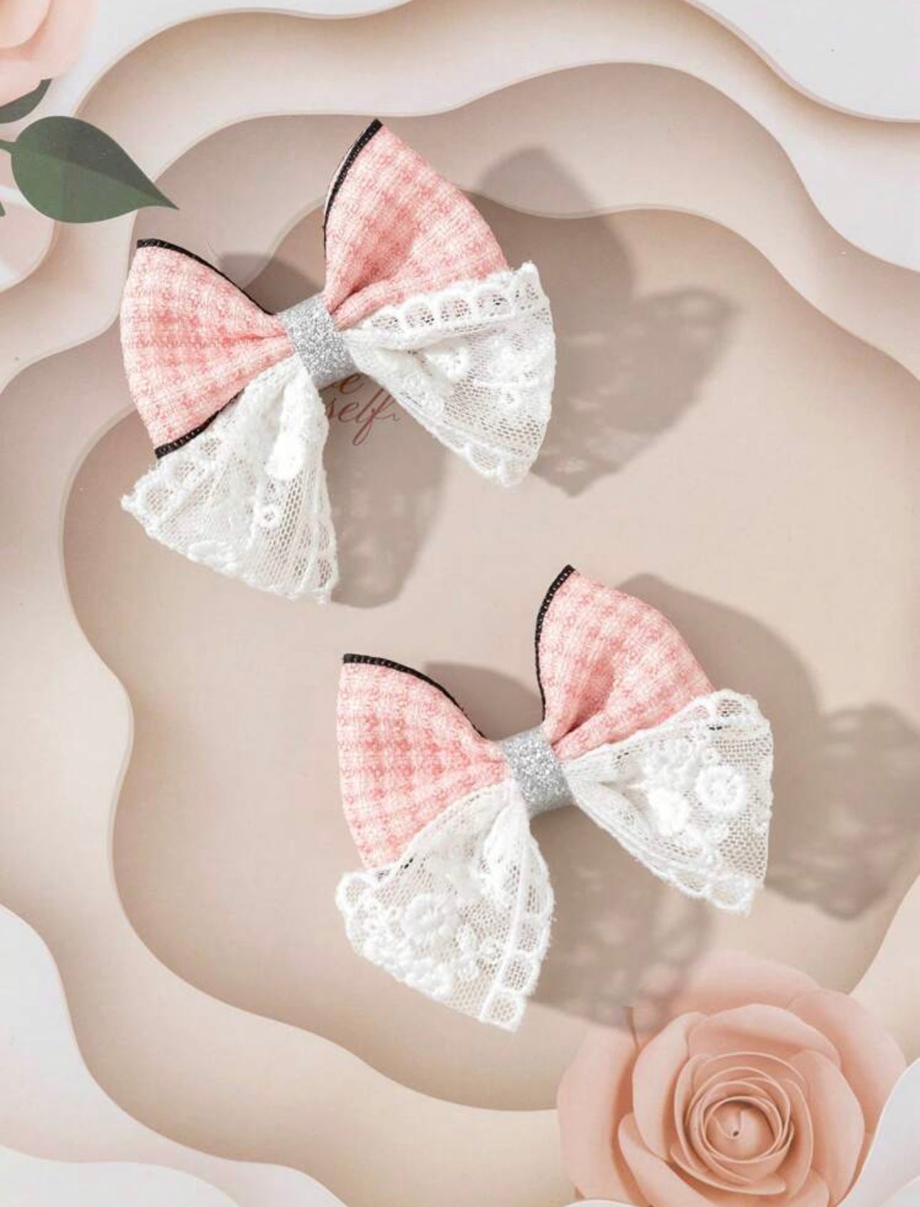 2Pcs Spring Style Luxury Hair Bows Pink & White