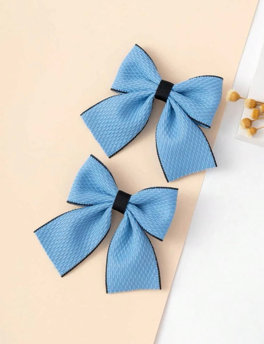 2pcs Toddler Girls Bow Decor Hair Clip Blue