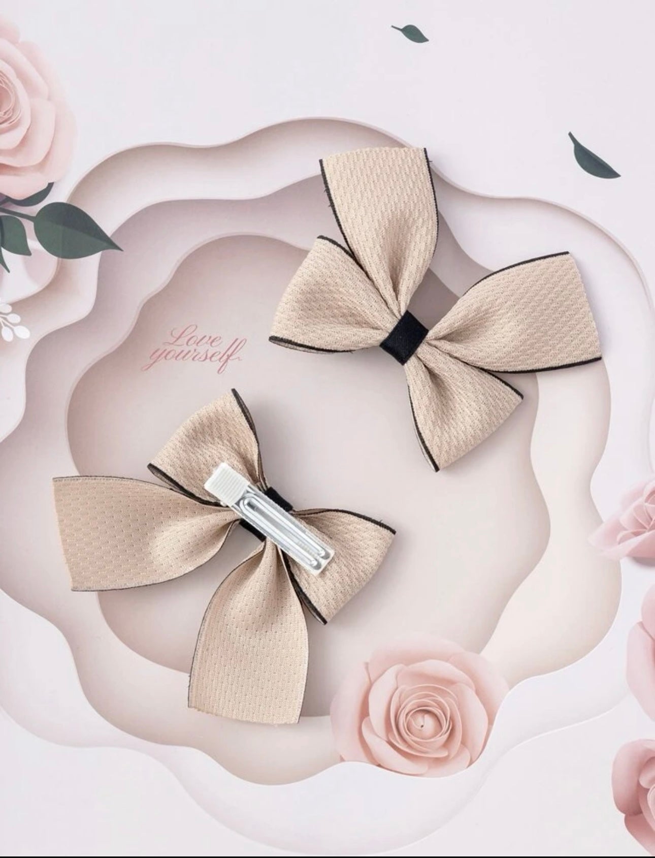 2pcs Toddler Girls Bow Decor Hair Clip Beige