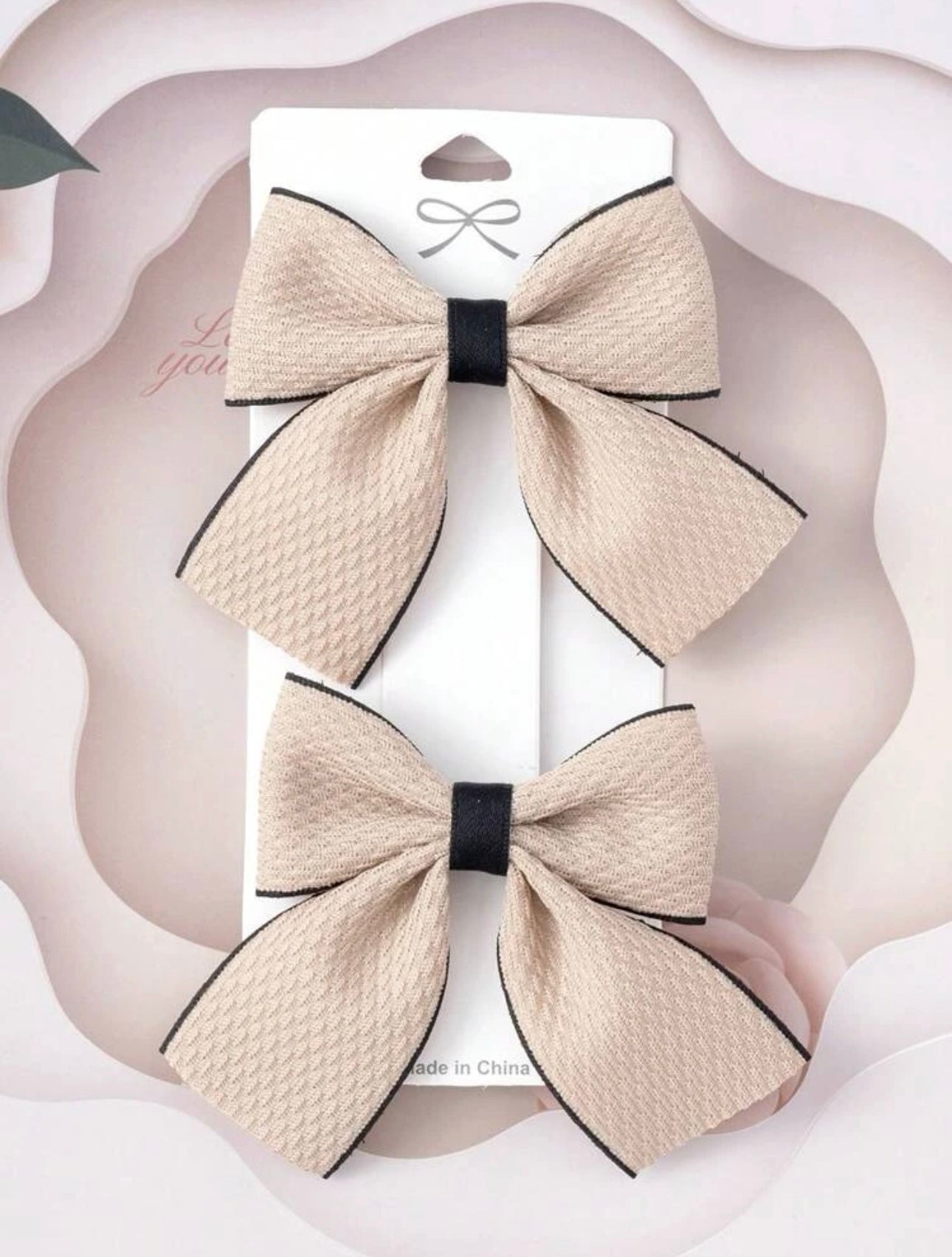 2pcs Toddler Girls Bow Decor Hair Clip Beige
