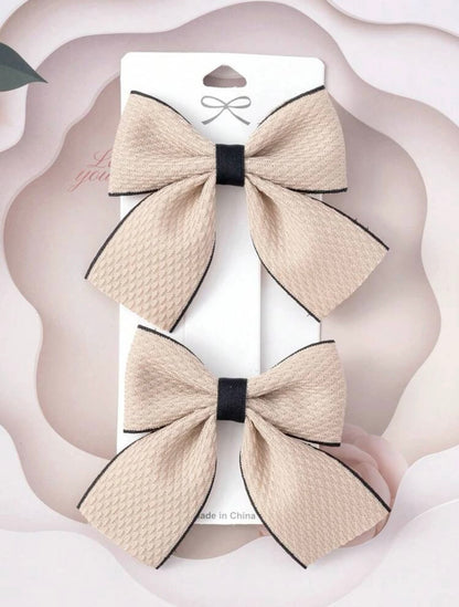 2pcs Toddler Girls Bow Decor Hair Clip Beige