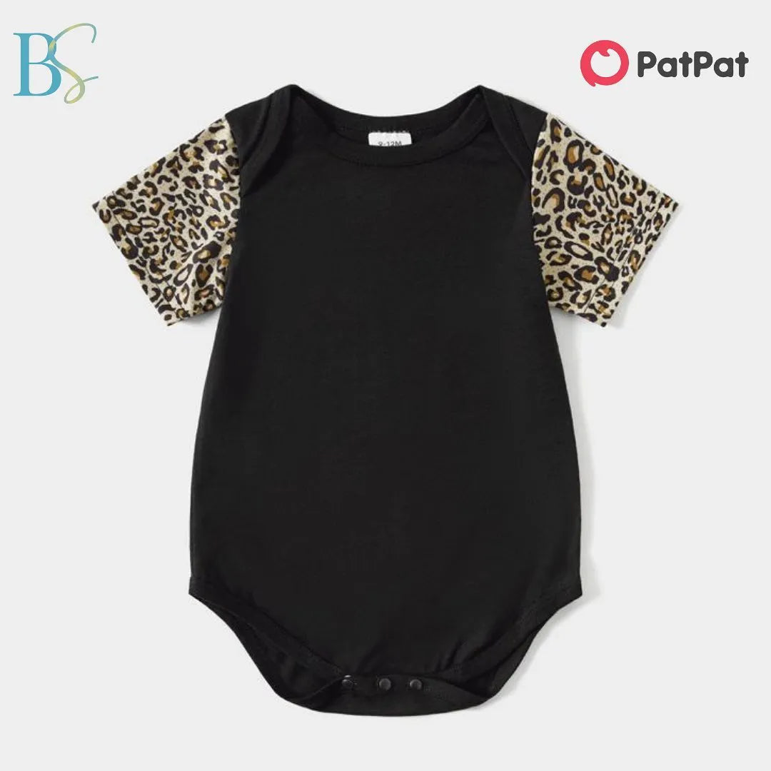 Leopard Raglan Sleeve Splice Black Mini Dress