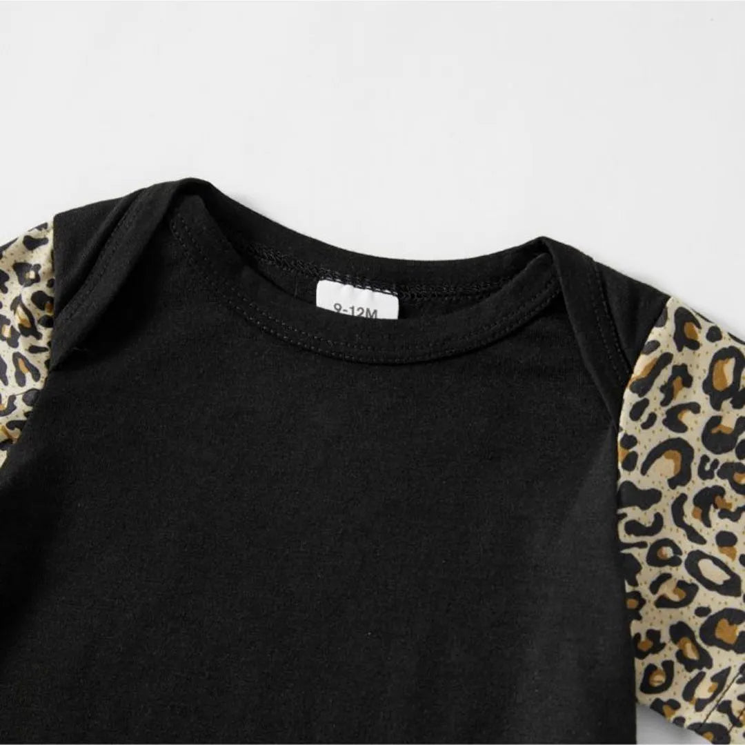 Leopard Raglan Sleeve Splice Black Mini Dress
